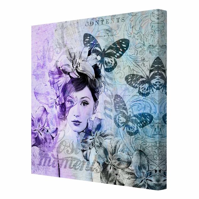 Print on canvas - Shabby Chic Collage - Portrait With Butterflies