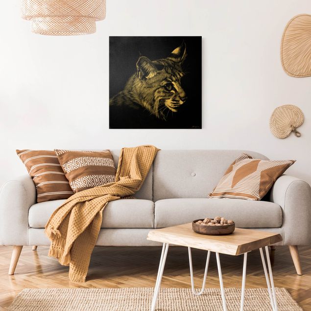 Canvas print gold - Vintage Cat on Black Backdrop