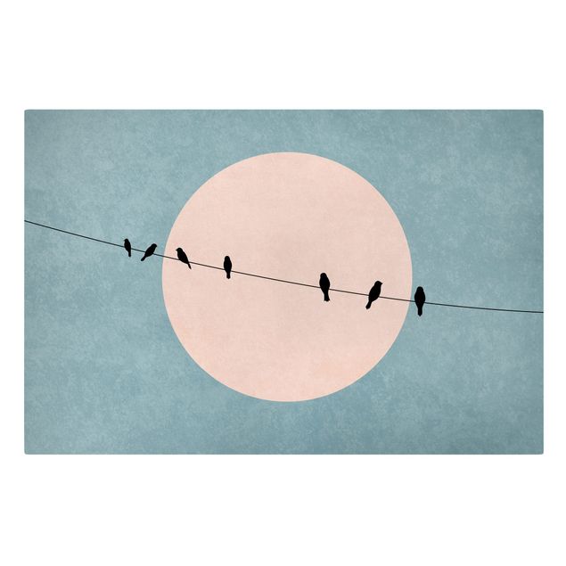 Print on canvas - Birds In Front Of Pink Sun I