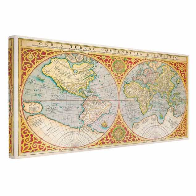 Print on canvas - Historic World Map Orbis Descriptio Terrare Compendiosa