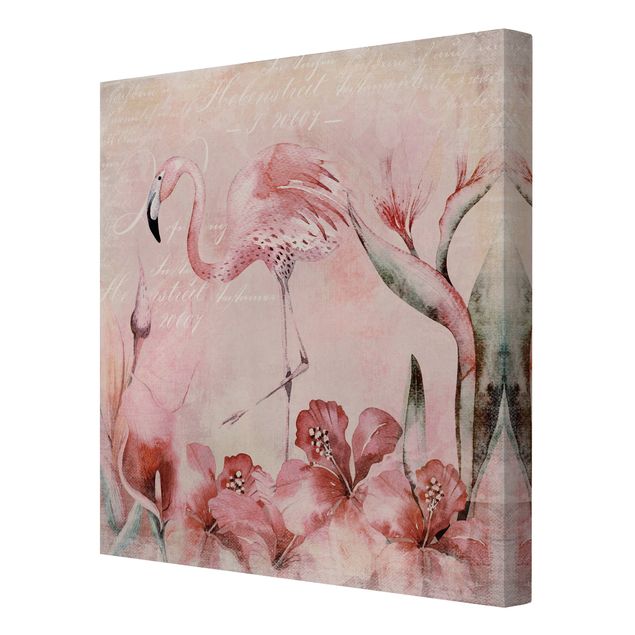 Print on canvas - Shabby Chic Collage - Flamingo