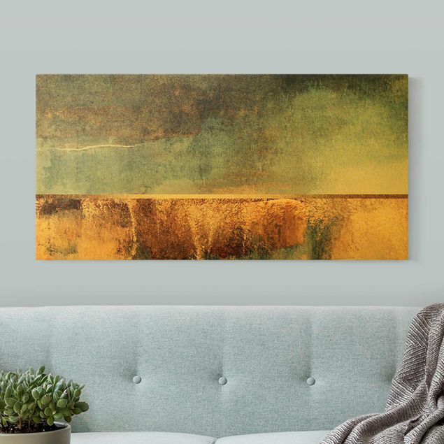 Canvas print gold - Abstract Lakeshore In Gold