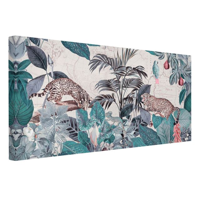 Print on canvas - Vintage Collage - Big Cats In The Jungle