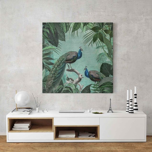 Print on canvas - Shabby Chic Collage - Noble Peacock