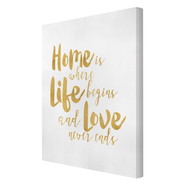 Print on canvas - Home Is Where Life Begins Gold