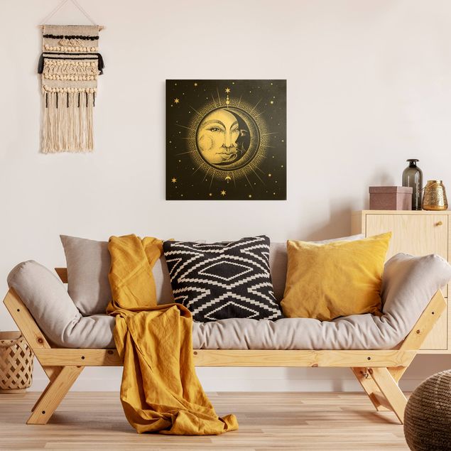 Canvas print gold - Vintage Sun And Moon Illustration