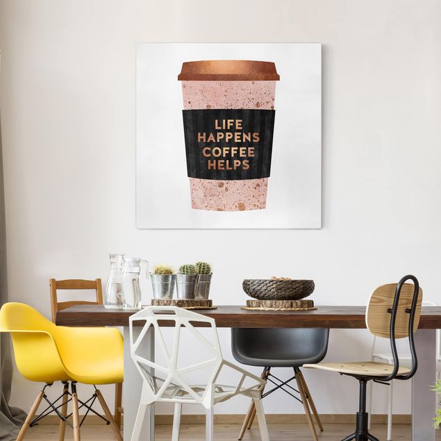 Canvas print - Life Happens Coffee Helps Gold