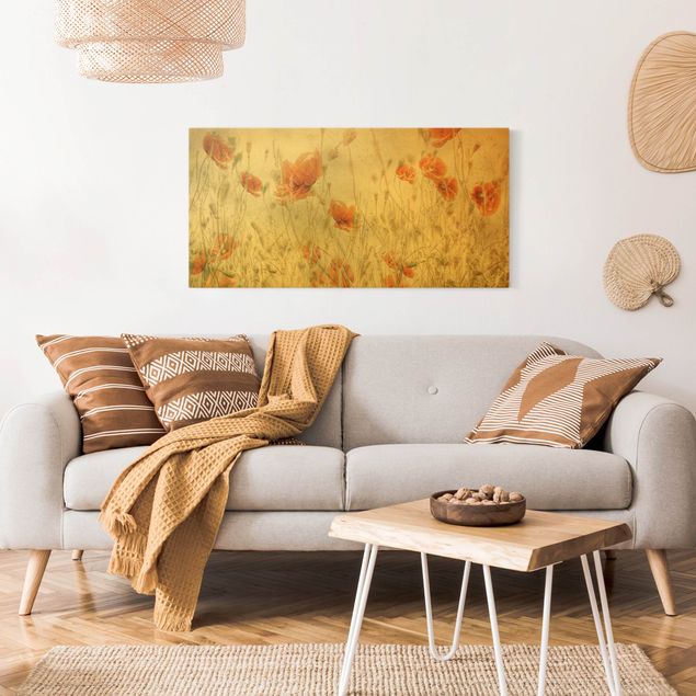 Canvas print gold - Poppy Flowers And Grasses In A Field