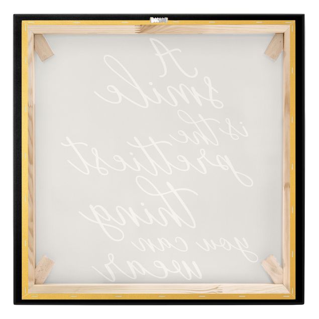 Canvas print gold - A Smile is the prettiest thing Sans Serif Black