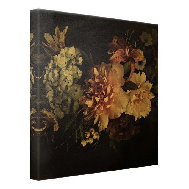 Canvas print gold - Flowers With Fog On Black