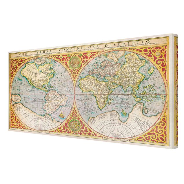 Print on canvas - Historic World Map Orbis Descriptio Terrare Compendiosa