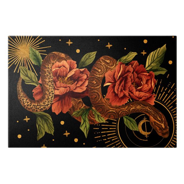 Canvas print gold - Snakes With Roses On Black And Gold II