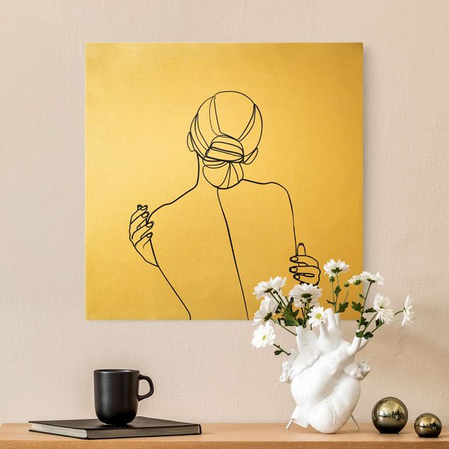 Canvas print gold - Line Art Woman Back Black And White