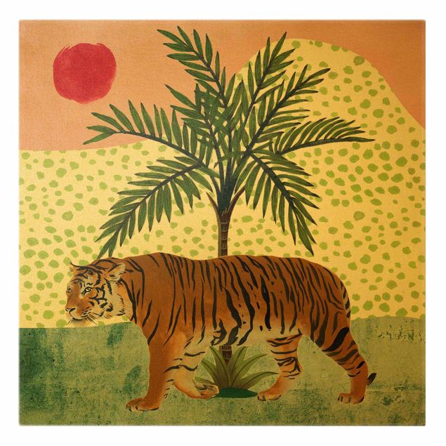 Canvas print gold - Strolling Tiger At Dawn