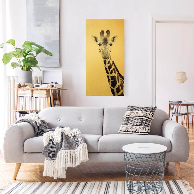 Canvas print gold - Giraffe Portrait In Black And White