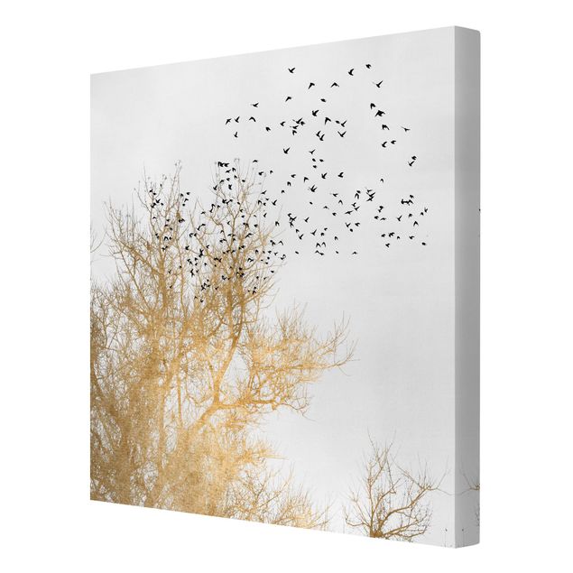 Print on canvas - Flock Of Birds In Front Of Golden Tree