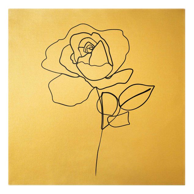 Canvas print gold - Line Art Rose Black White