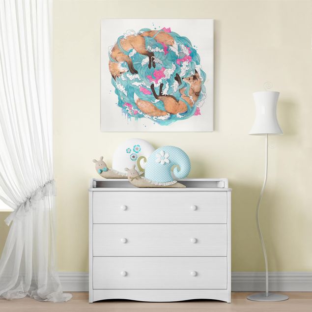 Canvas print - Illustration Foxes And Waves Painting