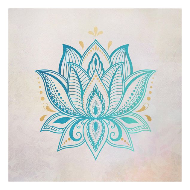 Print on canvas - Lotus Illustration Mandala Gold Blue
