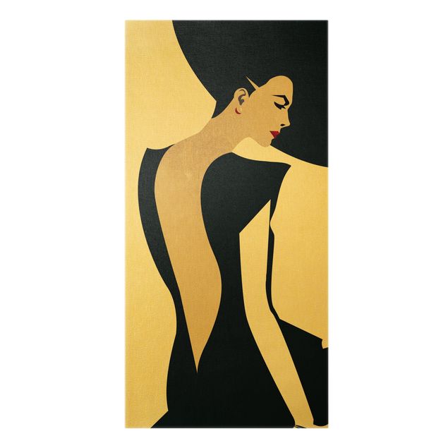 Canvas print gold - Lady With Hat Dark Blue