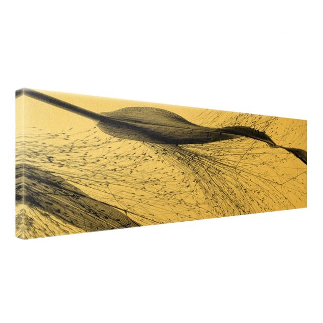 Canvas print gold - Delicate Reed With Subtle Buds Black And White