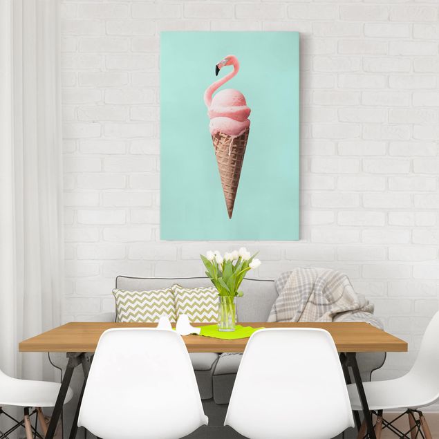 Canvas print - Ice Cream Cone With Flamingo