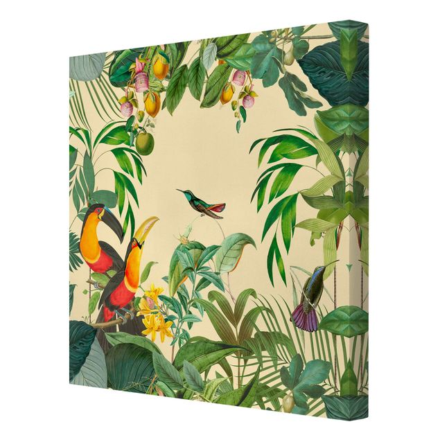 Print on canvas - Vintage Collage - Birds In The Jungle