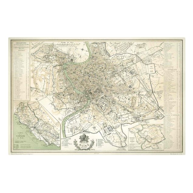Print on canvas - Vintage Map Rome Antique