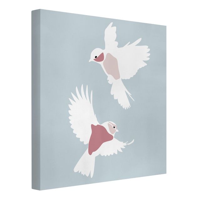 Canvas print - Line Art Pigeons Pastel