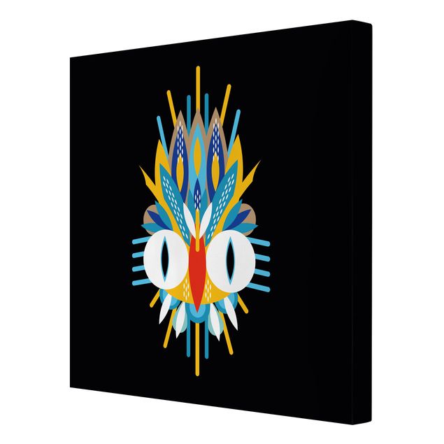 Print on canvas - Collage Ethno Mask - Bird Feathers