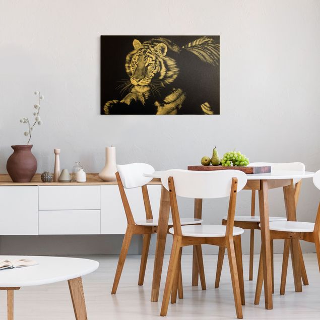 Canvas print gold - Tiger In The Sunlight On Black