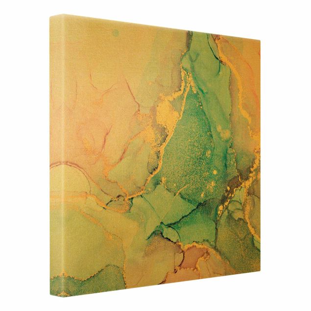 Canvas print gold - Watercolour Pastel Colourful With Gold