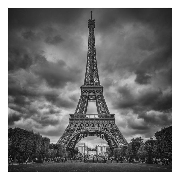 Print on canvas - Eiffel Tower In Front Of Clouds In Black And White