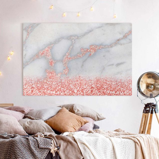 Print on canvas - Marble Look With Pink Confetti