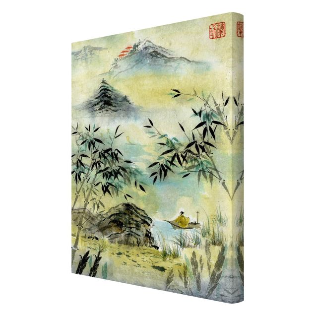 Print on canvas - Japanese Watercolour Drawing Bamboo Forest