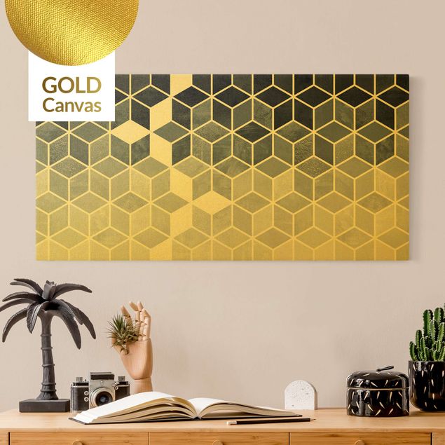 Canvas print gold - Golden Geometry - Blue White