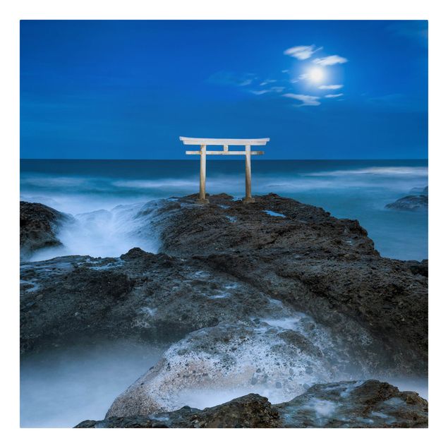 Print on canvas - Torii At The Ocean During Full Moon