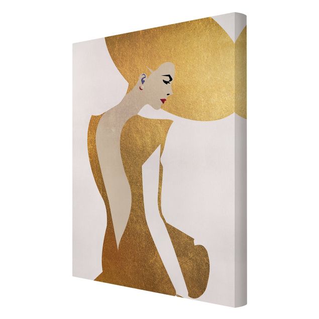 Print on canvas - Lady With Hat Golden