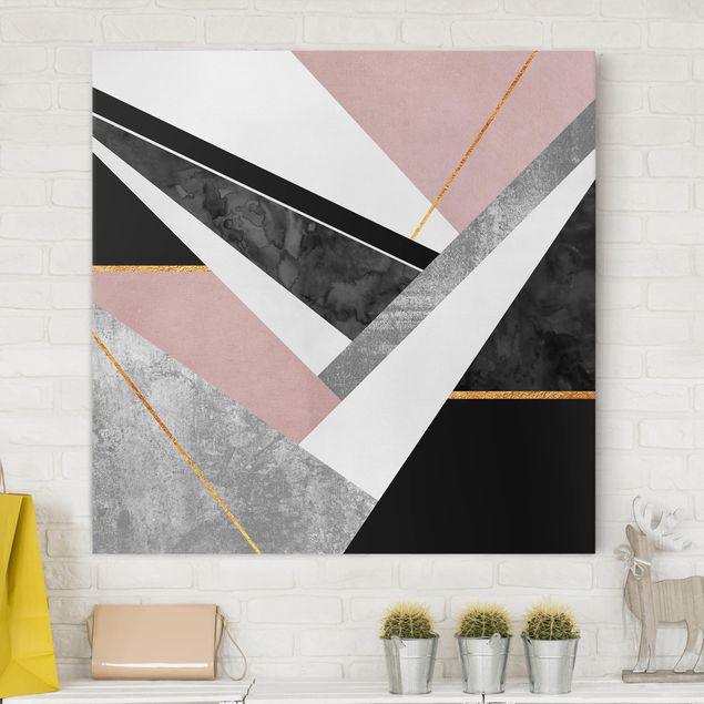 Canvas print - Black And White Geometry With Gold