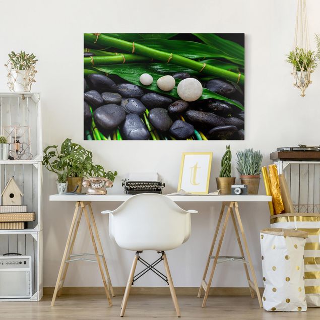Print on canvas - Green Bamboo With Zen Stones
