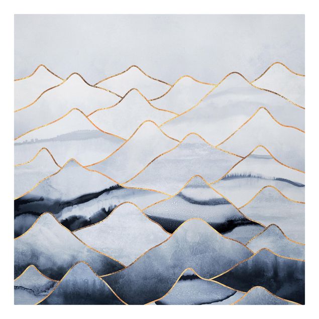 Canvas print - Watercolour Mountains White Gold