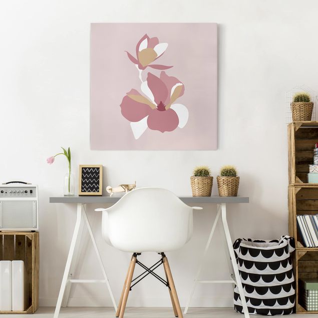 Canvas print - Line Art Flowers Pastel Pink