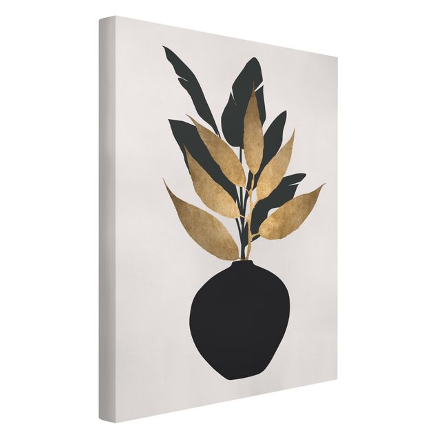Print on canvas - Graphical Plant World - Gold And Black