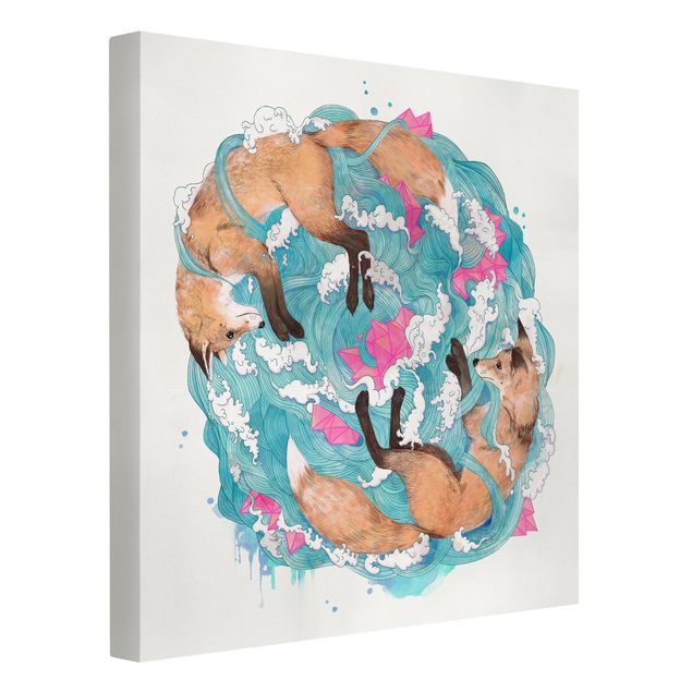 Canvas print - Illustration Foxes And Waves Painting