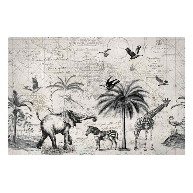 Print on canvas - Vintage Collage - Exotic Map