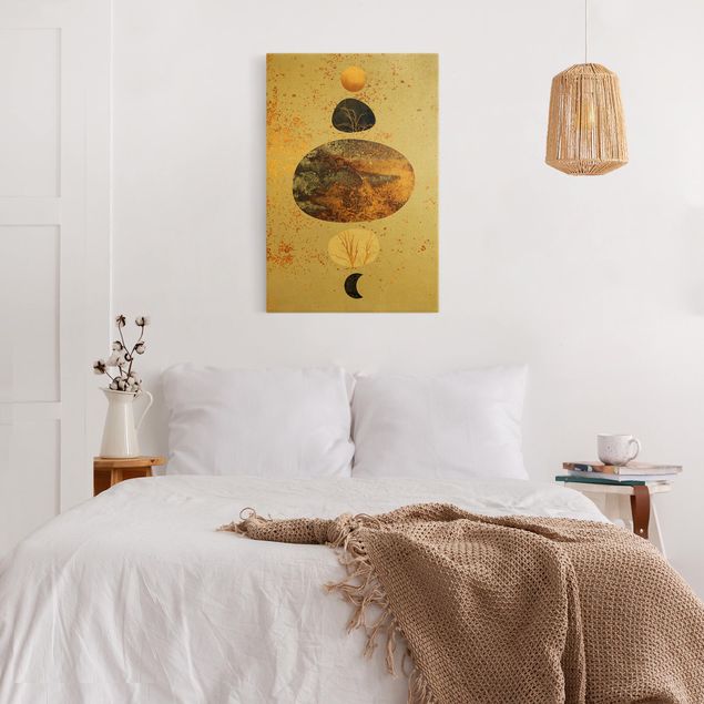 Canvas print gold - Sun And Moon In Golden Glory