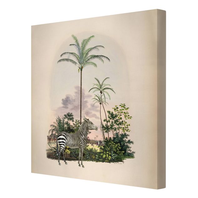 Print on canvas - Zebra Front Of Palm Trees Illustration