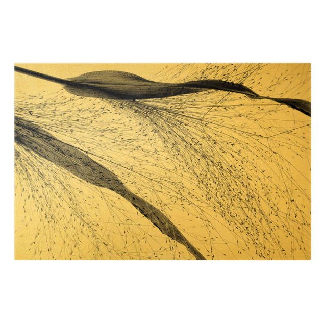 Canvas print gold - Delicate Reed With Small Buds Black And White