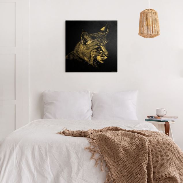 Canvas print gold - Vintage Cat on Black Backdrop