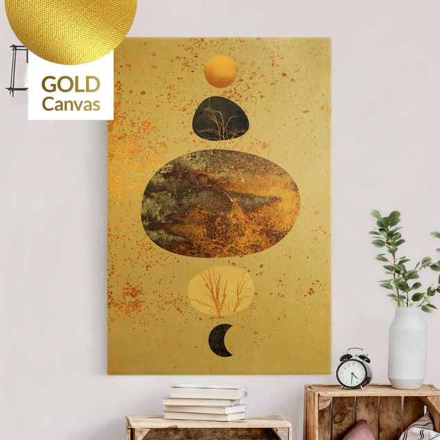 Canvas print gold - Sun And Moon In Golden Glory